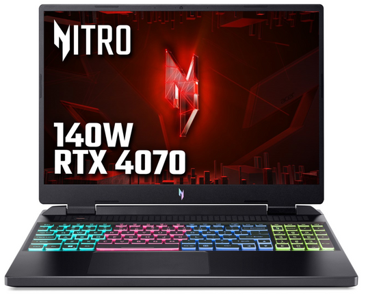 Acer Gaming Laptop Nitro 16 - 7th Generation H-Series Ryzen 7 16GB DDR5 RAM 1TB SSD NVIDIA RTX 4060 Graphics 4-Zone RGB Keyboard 16.1" Quad-HD 165Hz Screen