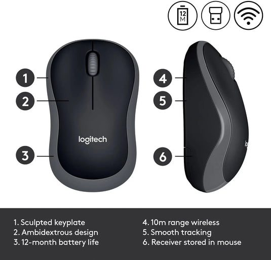 Black/Grey Wireless Optical Mouse with USB Nano Receiver