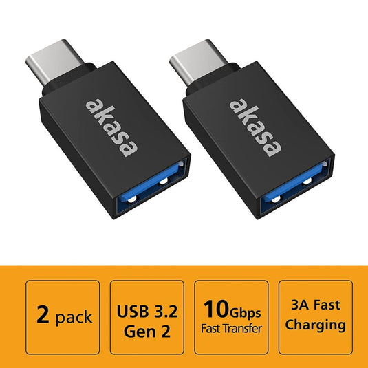 USB Type-C Male to USB Type-A Female Adapter, Pack of 2 - Akasa