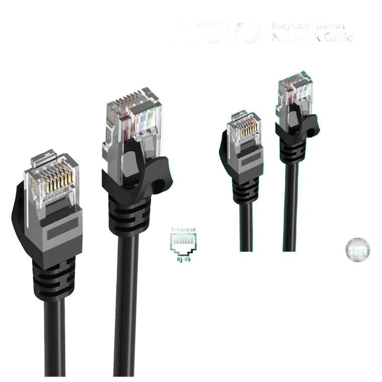 1M Network Cable, RJ45 (M) to RJ45 (M), CAT6, 1m, Black, Oxygen Free Copper Core, Sturdy PVC Outer Sleeve & Clip Protector - Prevo