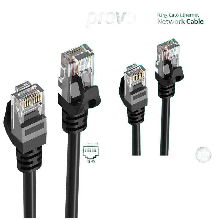 3M Network Cable, RJ45 (M) to RJ45 (M), CAT6, 3m, Black, Oxygen Free Copper Core, Sturdy PVC Outer Sleeve & Clip Protector - Prevo