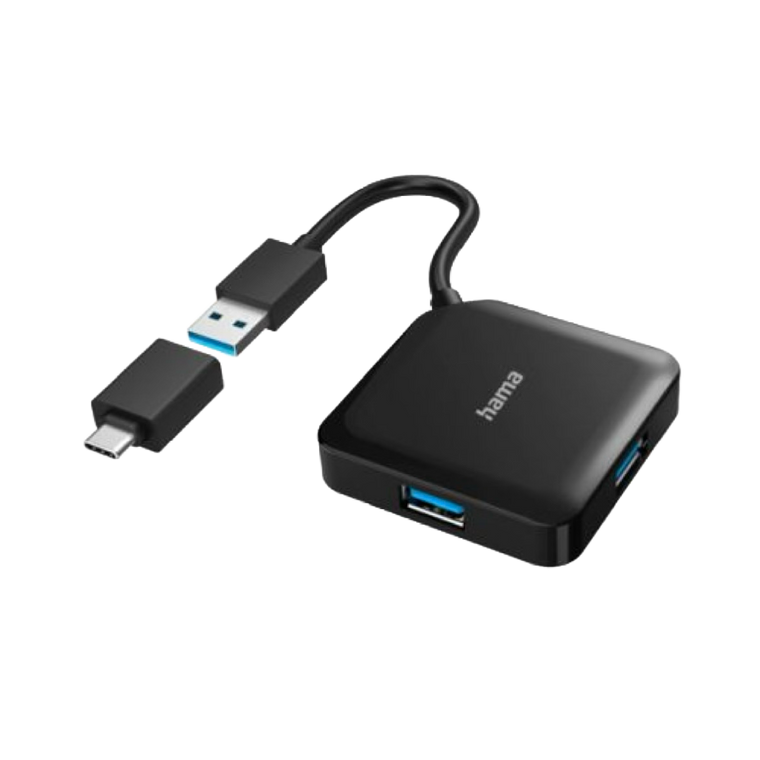 4-Port USB 3.2 Gen 1 Hub USB Powered USB-A w/ USB-C Adapter - HAMA