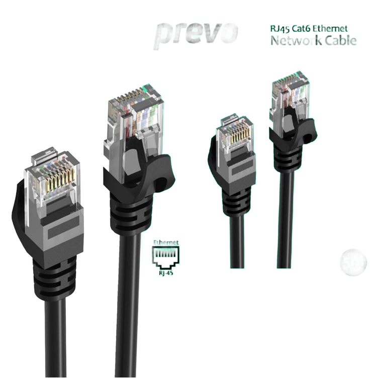 5M Network Cable, RJ45 (M) to RJ45 (M), CAT6, 5m, Black, Oxygen Free Copper Core, Sturdy PVC Outer Sleeve & Clip Protector - Prevo