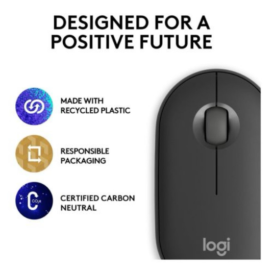 Pebble Mouse 2 M350s Bluetooth Optical Mouse Compact Multi-Pairing 400-4000 DPI Ambidextrous Tonal Graphite - Logitech