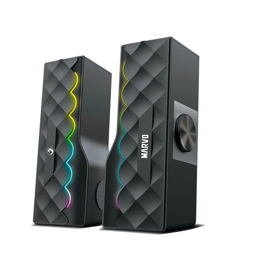 Scorpion SG-280 Dual Modes 2.0 Speaker or Soundbar, Stereo Sound, USB Powered, Connect Wired or Bluetooth, 7 Colour RGB Lighting, 6W, Volume Control, Black - Marvo