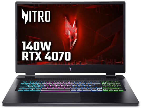 Acer Gaming Laptop Nitro 17 - H-Series Ryzen 7 32GB DDR5 RAM 512GB SSD + 1TB SSD RGB Backlit Keyboard 8GB NVIDIA RTX 4070 Graphics 17.3" 165Hz Quad-HD Screen