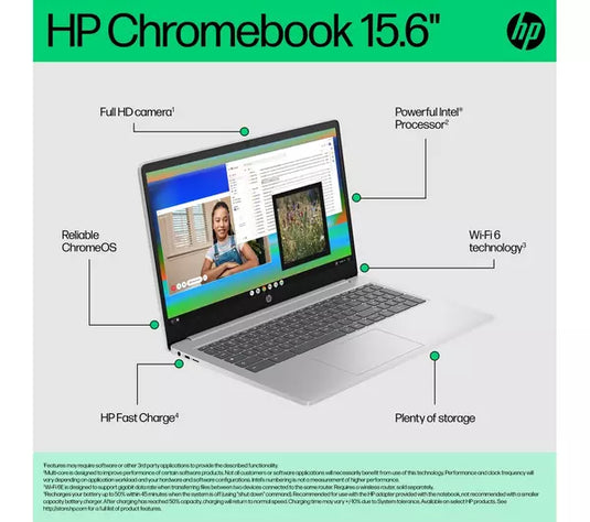 HP Laptop Chromebook 15a-nb0502sa - Eight-Core i3 8GB DDR5 RAM 128GB SSD WiFi 6 15.6" IPS FHD Screen