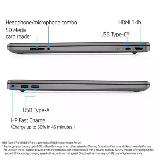 HP Laptop 15s-fq0006na - Intel Quad-Core 8GB RAM 128GB SSD Windows 11 Home 15.6" FHD Screen