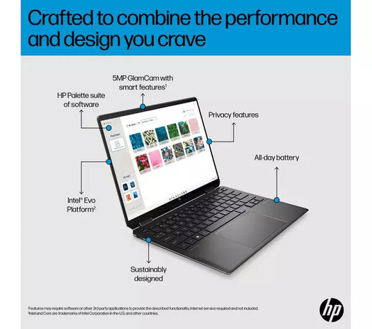 HP Laptop Spectre x360 14-ef0500sa - 12th Generation Core i7 16GB RAM 1TB SSD 1.36KG 2-in-1 Design 13.5" OLED 3K Touchscreen