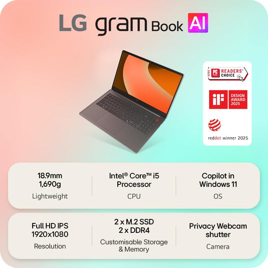LG Laptop Gram Book 15 - 13th Generation Core i5 16GB RAM 512GB SSD Windows 11 Home 15.6" IPS FHD Screen