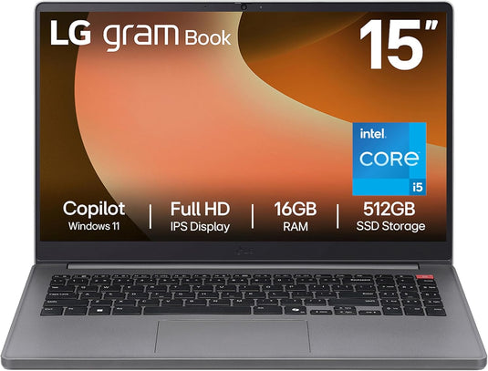 LG Laptop Gram Book 15 - 13th Generation Core i5 16GB RAM 512GB SSD Windows 11 Home 15.6" IPS FHD Screen