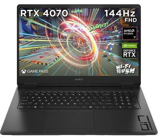 HP Gaming Laptop Omen 17-db0011na - 8th Generation H-Series Ryzen 7 16GB DDR5 RAM 1TB SSD RGB Backlit Keyboard 8GB NVIDIA RTX 4070 Graphics 17.3" 144Hz IPS FHD Screen
