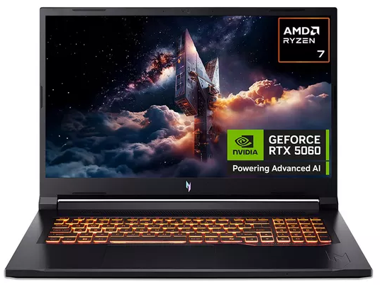 Acer Gaming Laptop Nitro V17 - AMD Ryzen 7 16GB DDR5 RAM 1TB SSD Backlit KB 8GB NVIDIA RTX 5060 Graphics 17.3" 165Hz Quad-HD Screen