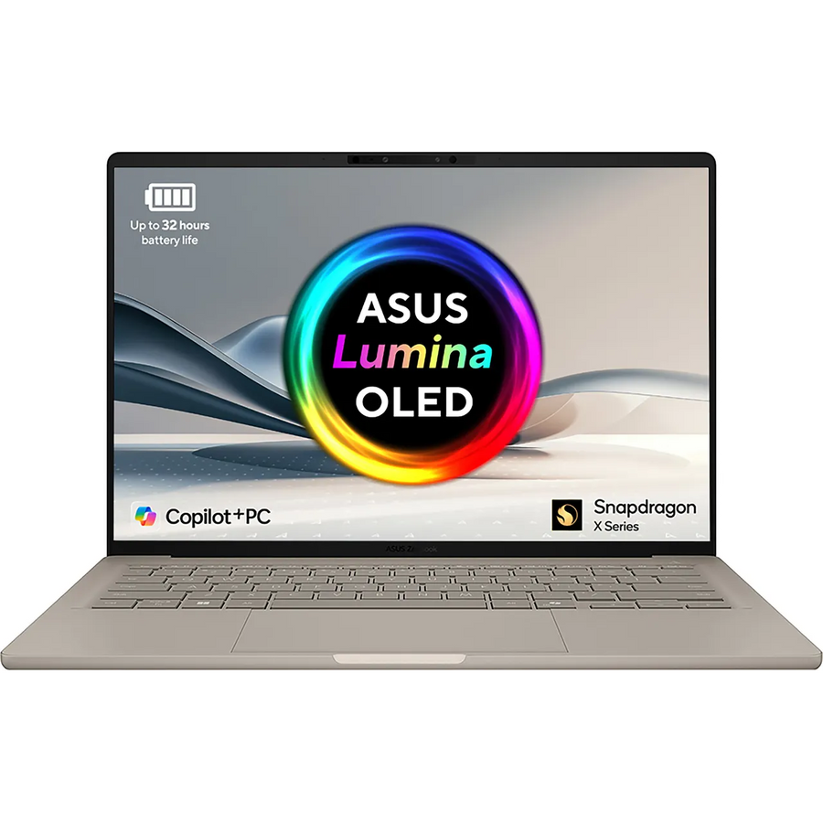 ASUS Laptop ZenBook A14 - Eight-Core Snapdragon X 16GB DDR5 RAM 512GB SSD Backlit KB 1KG Weight 14" OLED Screen