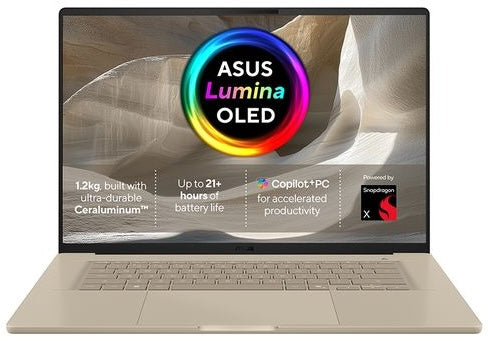 ASUS Laptop Zenbook A16 - Eight-Core Snapdragon X Processor 16GB DDR5 RAM 512GB SSD 1.1KG Weight Backlit KB 16" OLED FHD Screen
