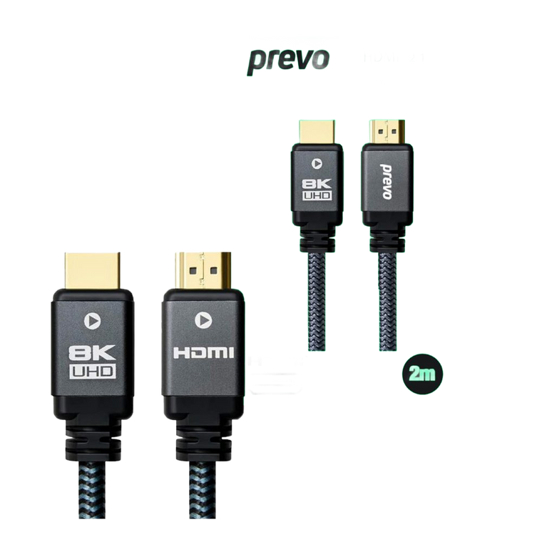 HDMI Cable, HDMI 2.1 (M) to HDMI 2.1 (M), 2m, Black & Grey, Supports Displays up to 8K@60Hz - Prevo