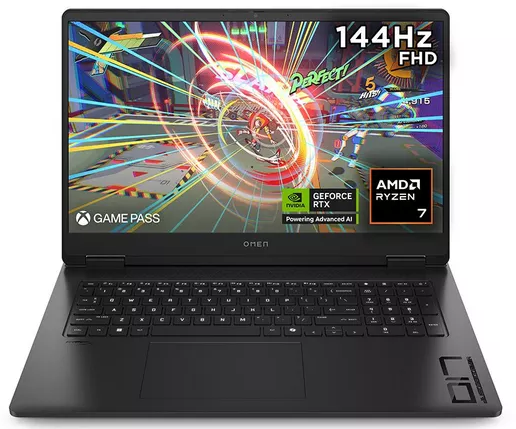 HP Gaming Laptop Omen 17-db0011na - 8th Generation H-Series Ryzen 7 16GB DDR5 RAM 1TB SSD RGB Backlit Keyboard 8GB NVIDIA RTX 4070 Graphics 17.3" 144Hz IPS FHD Screen