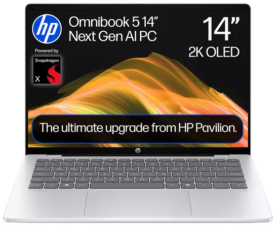 HP Laptop OmniBook 5 - Eight-Core Snapdragon X 16GB DDR5 RAM 512GB SSD 1.35KG Weight Backlit KB 14" OLED Screen