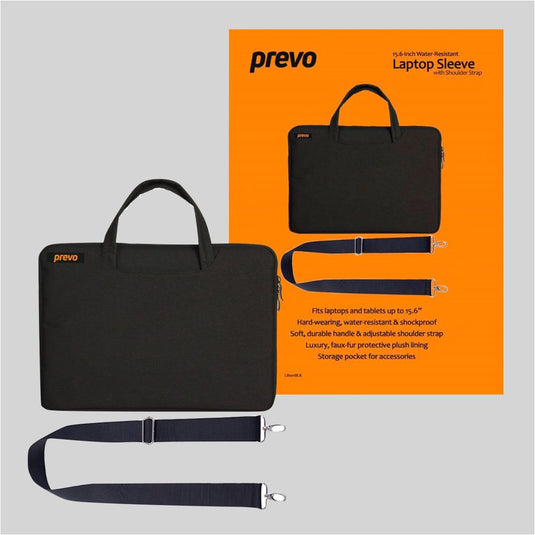 Laptop Sleeve with Shoulder Strap, Water Resistant, Black - For Laptops up to 15.6"