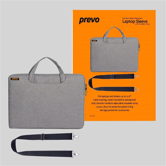 Laptop Sleeve with Shoulder Strap, Water Resistant, Grey - For Laptops up to 15.6"