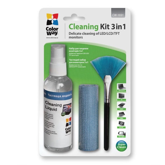 Multipurpose 3 in 1 Cleaner Set with Microfiber Cloth for Screen and Monitor - ColorWay