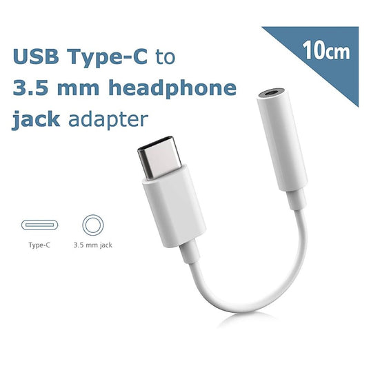 USB Type-C Male to 3.5mm Jack Female Adapter, 10cm, White - Akasa