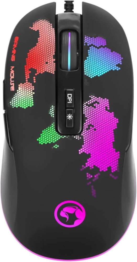 Gaming Mouse - Low-profile design with multiple lighting schemes, 6 Adjustable DPI levels up to 6400 DPI, 7 Programmable Buttons - Marvo