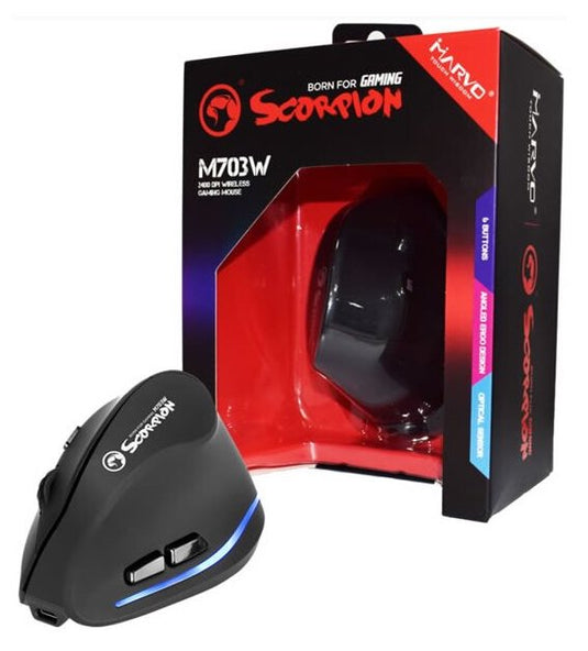 Gaming Mouse -  Switch Between Wireless and Wired USB, Rechargeable, Blue LED, 3 adjustable levels upto 2400 dpi, Right-Handed Ergonomic Design with 6 Buttons - Marvo