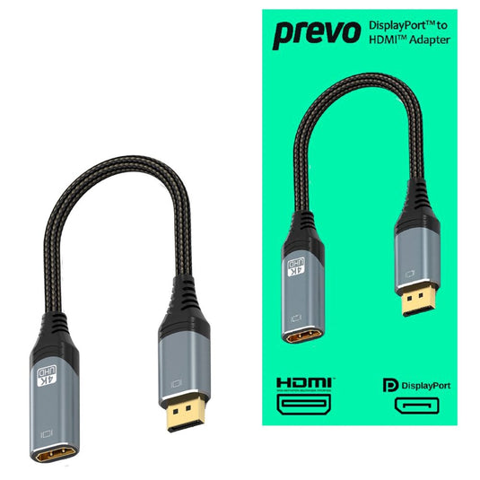 Display Port Male to HDMI Female Converter Adapter, Display Port 1.4 & HDMI 2.0, Supports up to 4K - Prevo