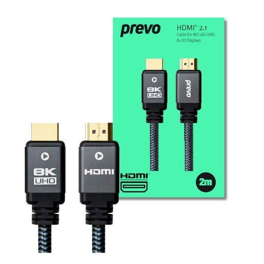 HDMI Cable, HDMI 2.1 (M) to HDMI 2.1 (M), 2m, Black & Grey, Supports Displays up to 8K@60Hz - Prevo