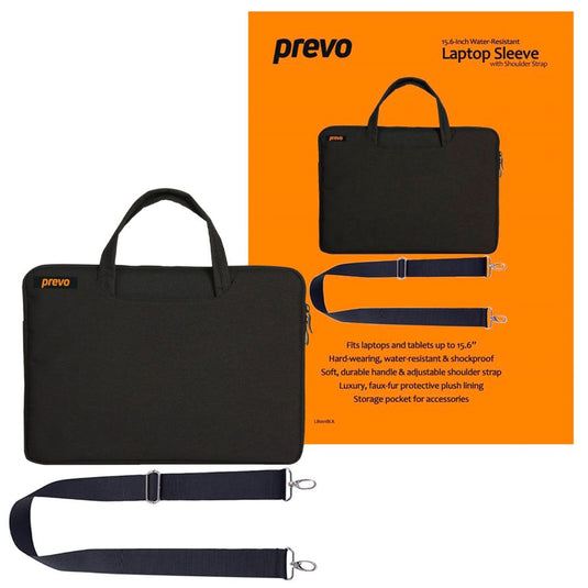 Laptop Sleeve with Shoulder Strap, Water Resistant, Black - For Laptops up to 15.6"