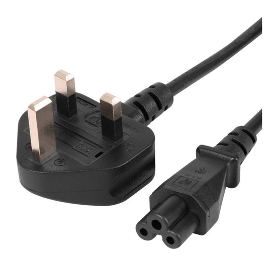 Replacement UK Plug to Clover Leaf Cable, Fits most Laptop Chargers